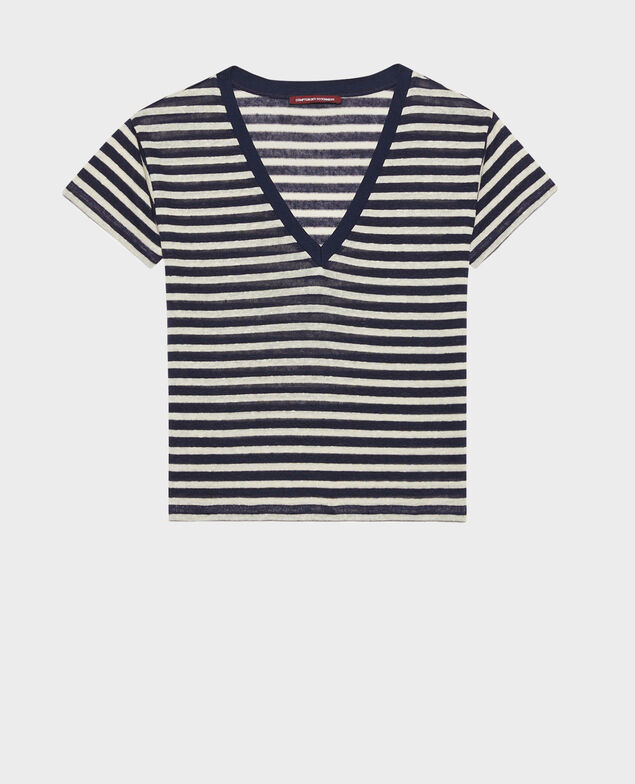 SARAH - T-Shirt mit V-Ausschnitt aus Leinen 123 stripes heather
