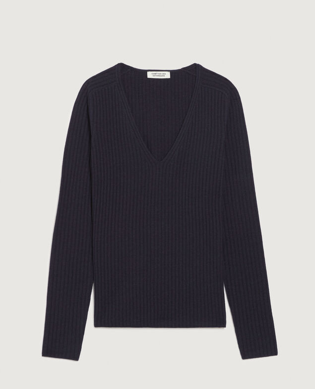 Pullover mit V-Ausschnitt mit Merinowolle H695 night sky