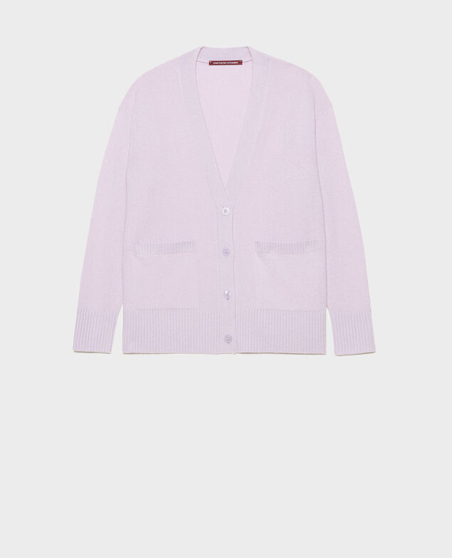 Cardigan aus Kaschmir mit V-Ausschnitt und Seitenschlitz Pastel lilac