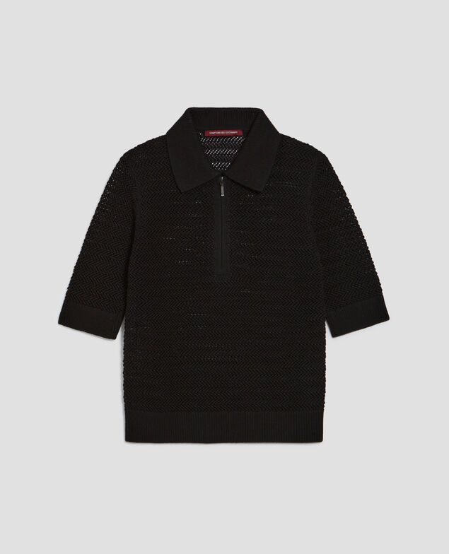 Baumwollpullover mit Polokragen mit Reißverschluss H091 black beauty