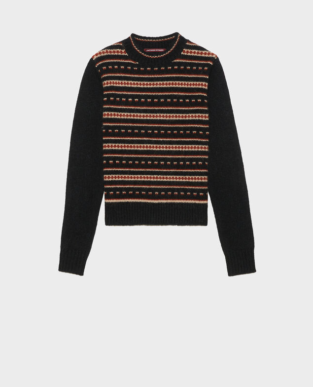 Jacquard-Pullover mit Rundhalsausschnitt aus Alpaka-Wolle Black brandy lighttaupe jacquard