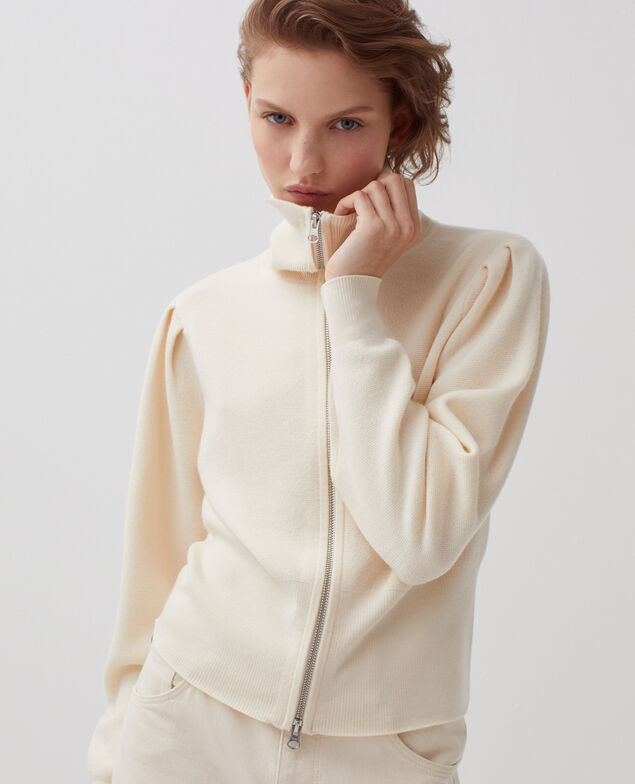 Cardigan aus Merinowolle mit Reißverschluss I307 ecru