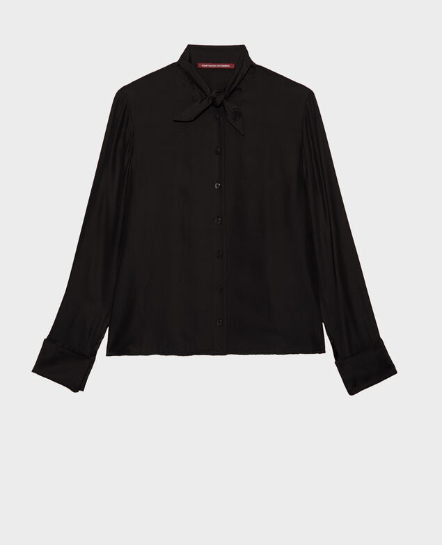  Seidenbluse mit langen Ärmeln und geknüpftem Kragen Black beauty