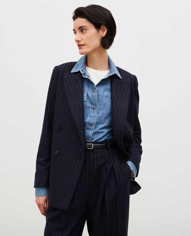 Überkreuzter Blazer aus Wolle Stripes night sky