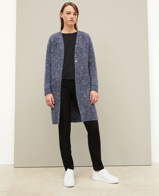 Langer Cardigan mit Mohair Blau