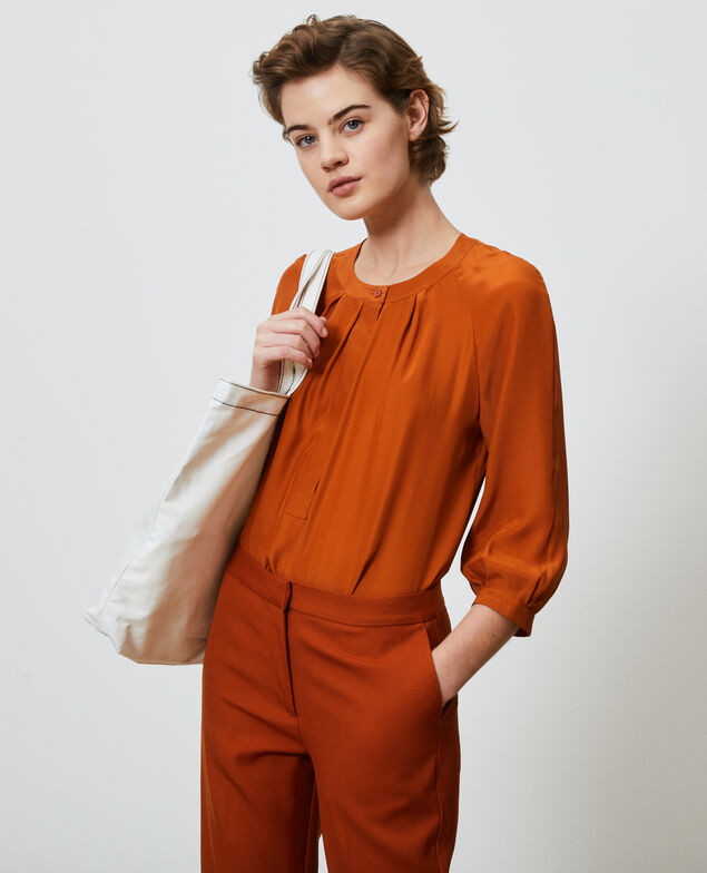 Weite Seidenbluse Umber