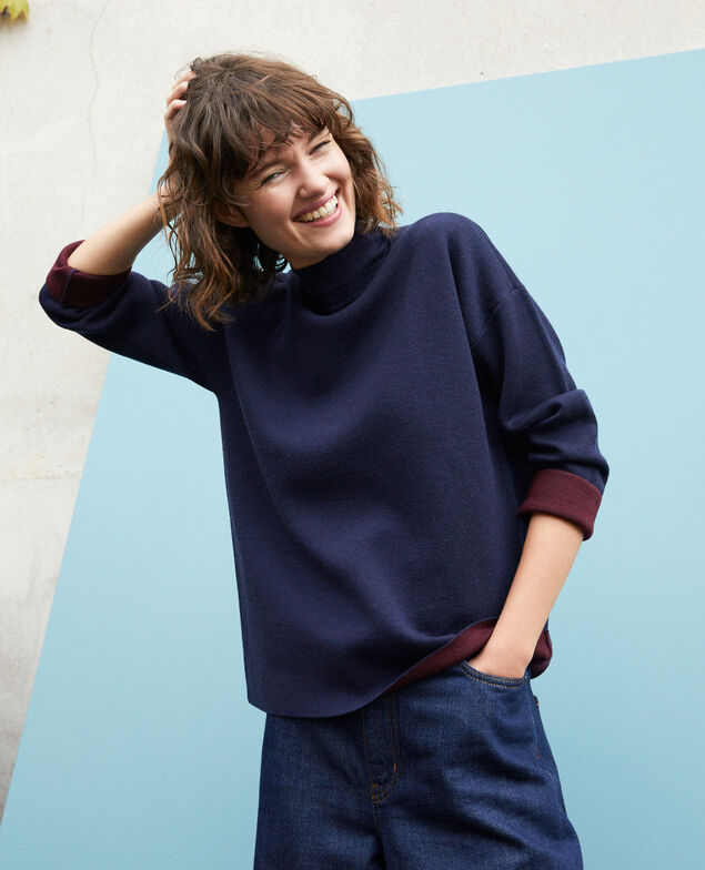 Doppelseitiger Pullover aus Merinowolle Blau