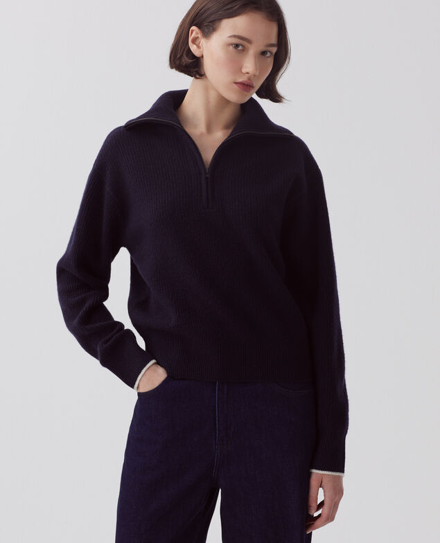 Rollkragenpullover mit Reißverschluss aus Wolle U690 navy