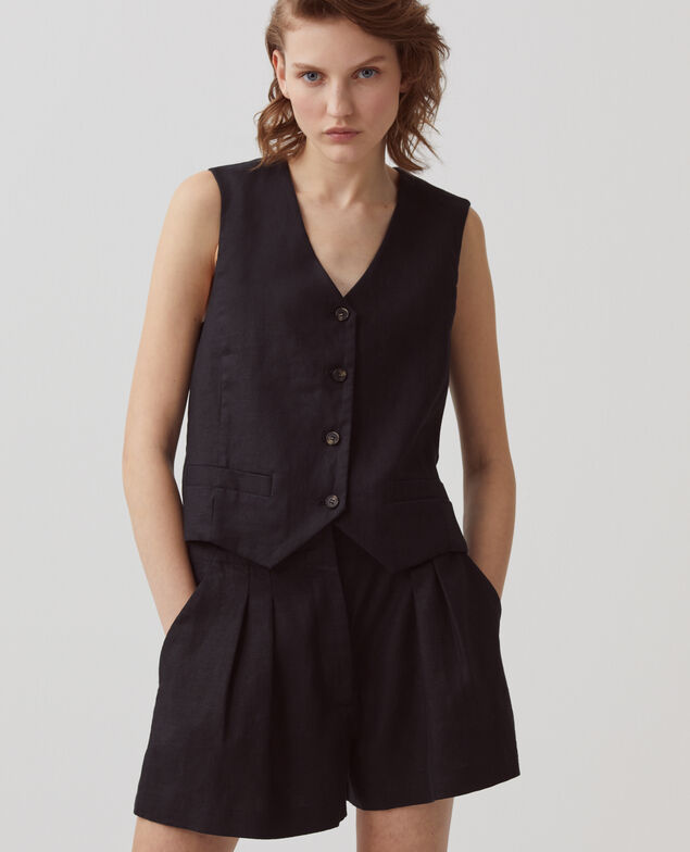 Ärmellose Weste aus Leinen H091 black beauty