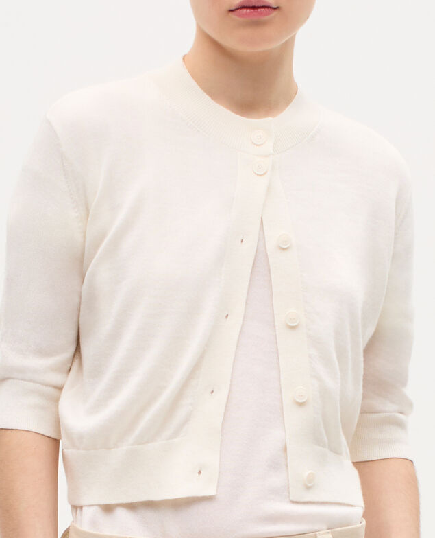 Cardigan aus Merinowolle und Seide H013 gardenia