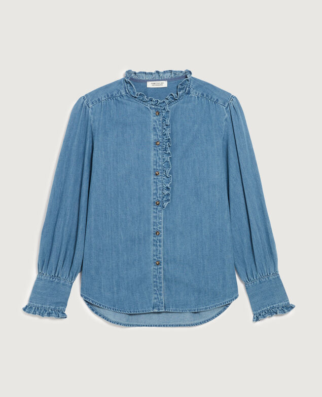 Bluse mit Volantkragen aus Baumwolle J621 light blue