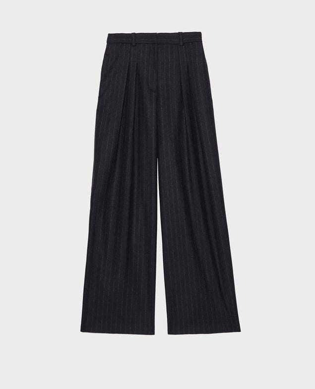 YVONNE - Hose weite Wollhose mit hoher Taille Stripes night sky