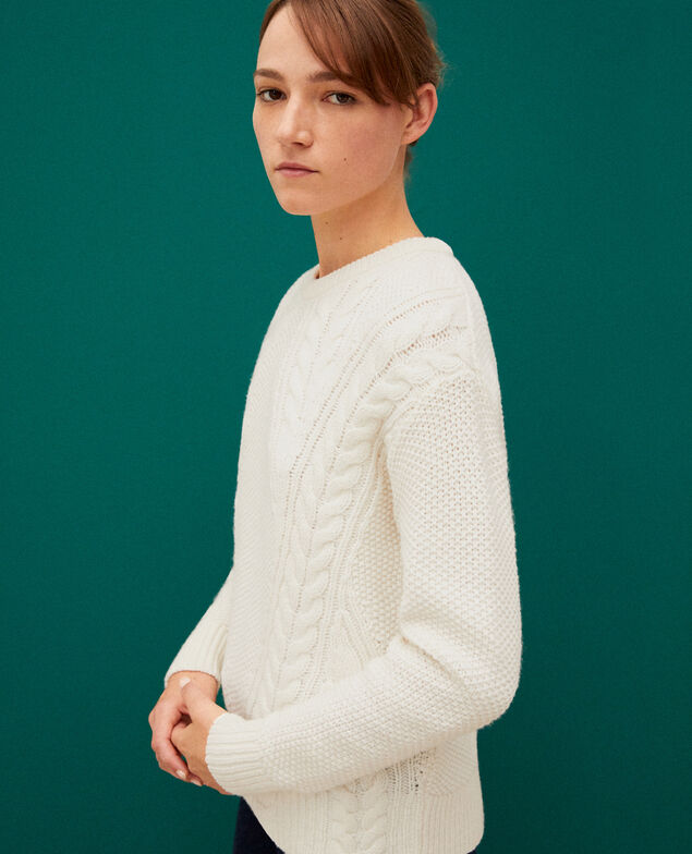 Pullover mit Zopfmuster Weiß