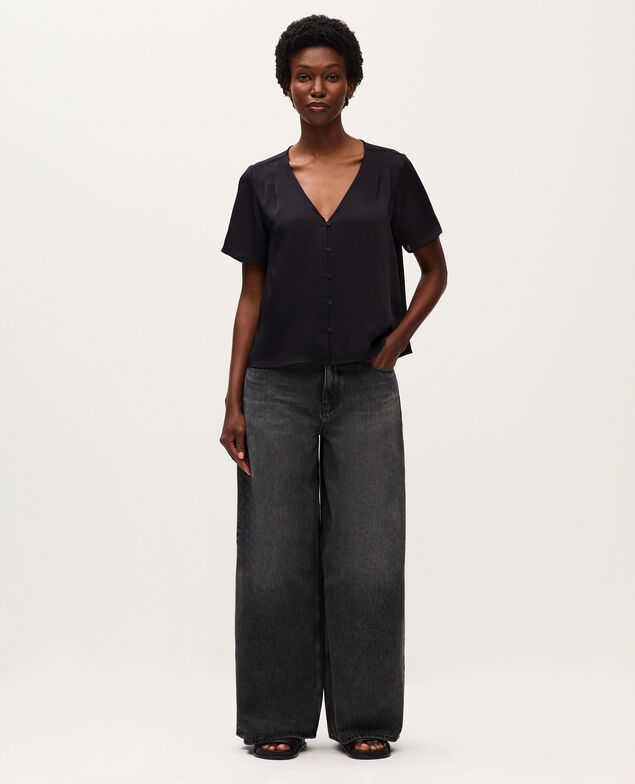 Fließende Bluse mit V-Ausschnitt H091 black beauty