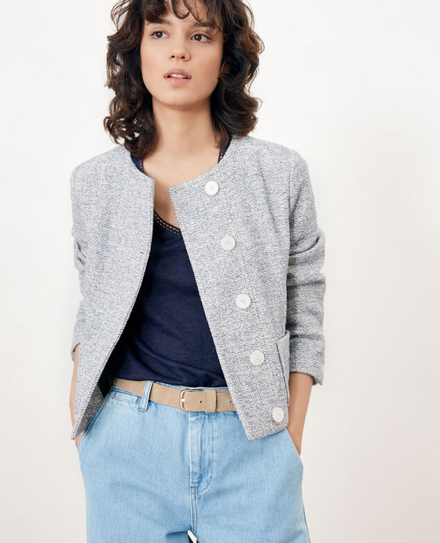 Kurze Jacke aus Tweed Indigo/off white