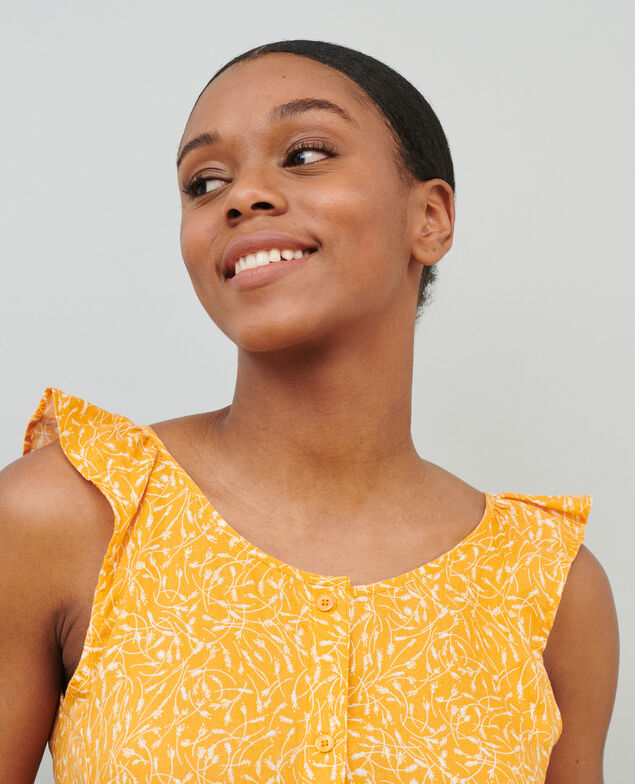 Ausgestelltes Kleid aus Leinen 91 print orange