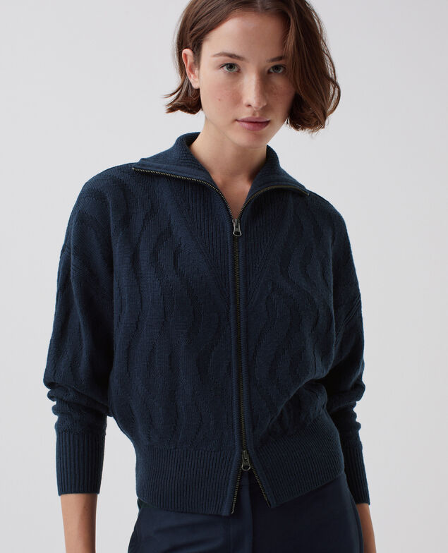 Cardigan aus Merinowolle mit Reißverschluss J690 blueberry