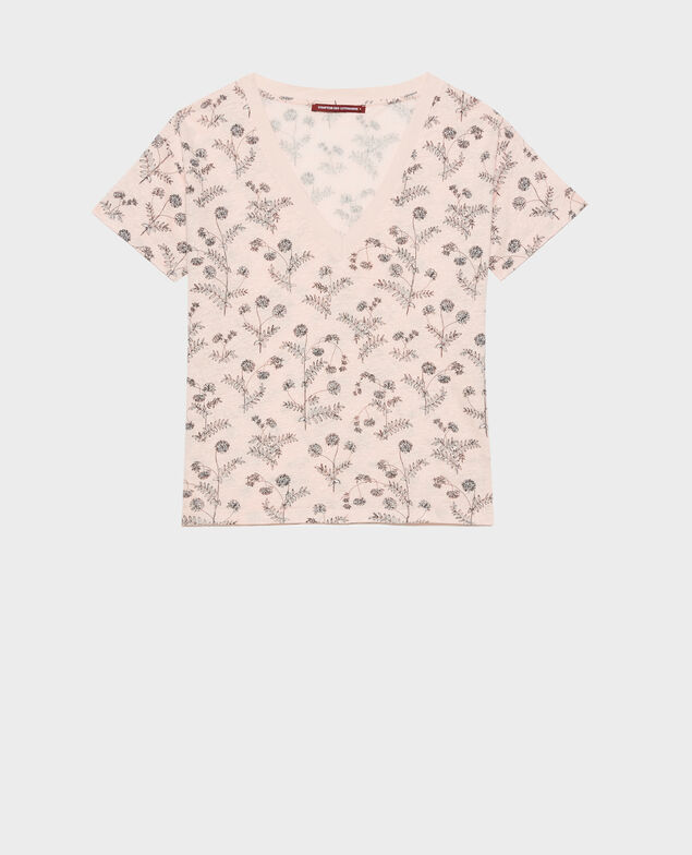 SARAH - T-Shirt mit V-Ausschnitt aus Leinen Coronille seashell
