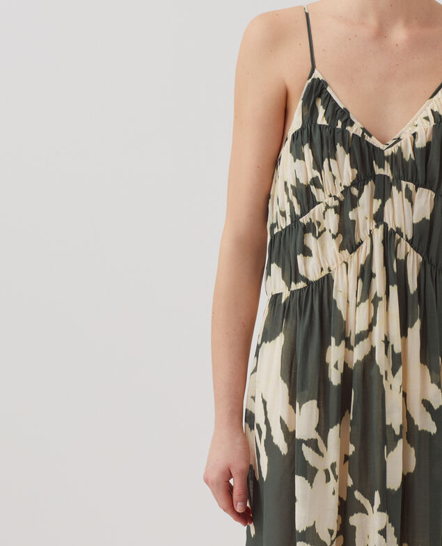 Langes, fließend fallendes Trägerkleid aus Baumwollvoile J591 blurry fl dark g