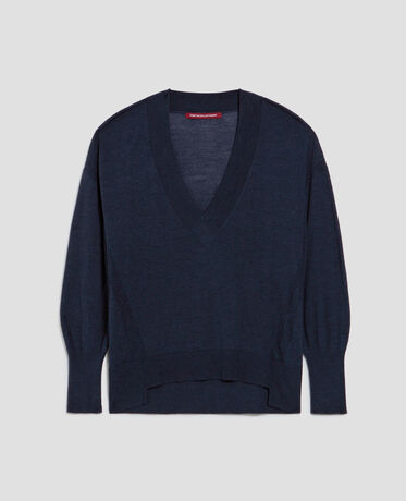 Pullover mit V-Ausschnitt aus Wolle und Seide J690 blueberry