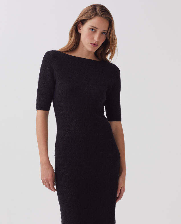 Langes strukturiertes Häkelkleid aus Baumwolle H091 black beauty
