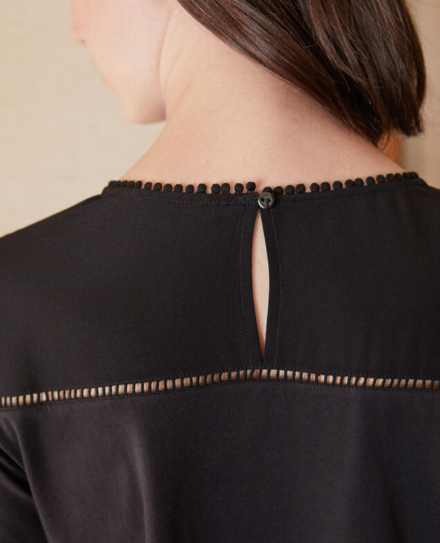 T-Shirt aus Bimaterial mit Troddeldetails Noir
