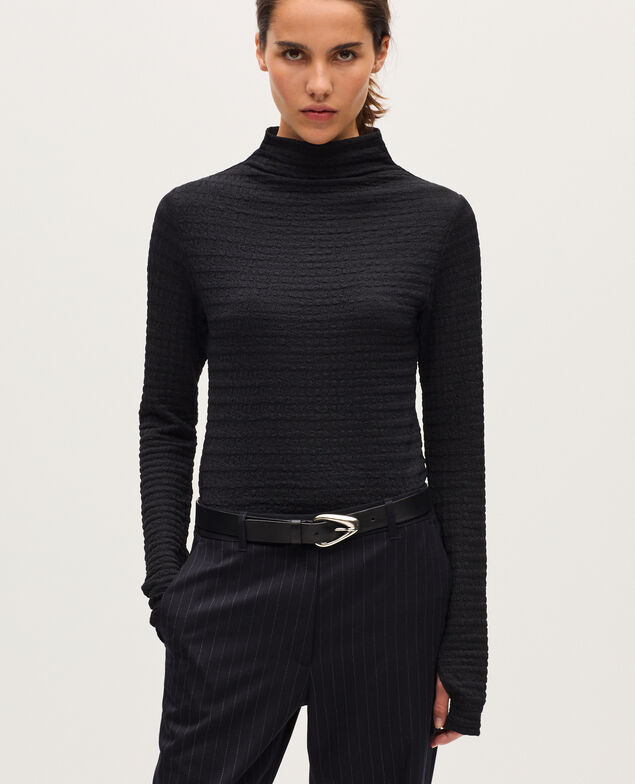 Strukturiertes Top mit Stehkragen H091 black beauty