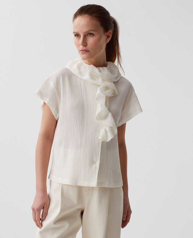 Rüschenbluse aus Plissee-Baumwolle H303 white swan