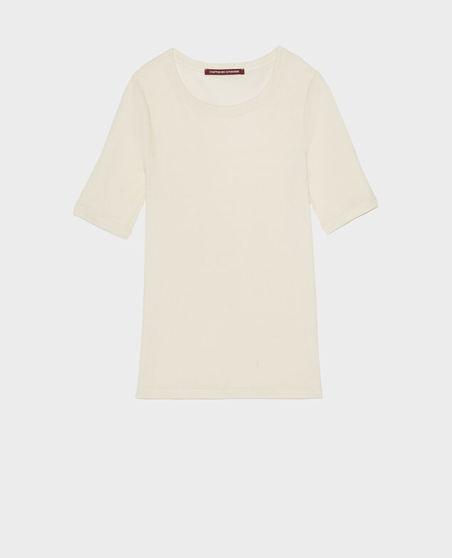 T-Shirt mit feinem Rippstrick aus merzerisierter Baumwolle 4220c buttercream