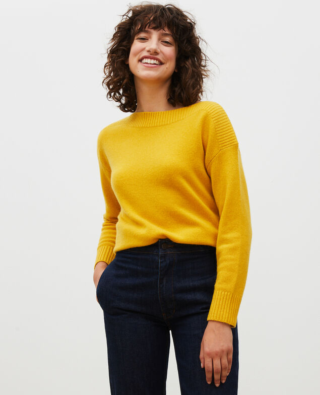 Pullover aus Kaschmir mit U-Boot-Kragen Lemon curry