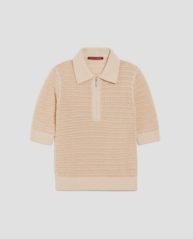 Baumwollpullover mit Polokragen mit Reißverschluss J300 natural