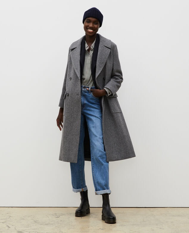 Überkreuzter Oversize Trenchcoat aus Wolle Medium grey melange