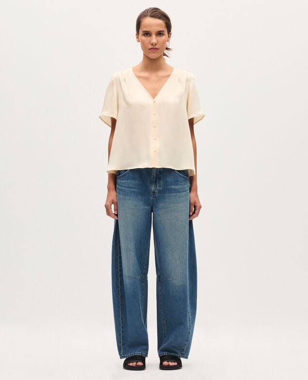 Fließende Bluse mit V-Ausschnitt J300 natural