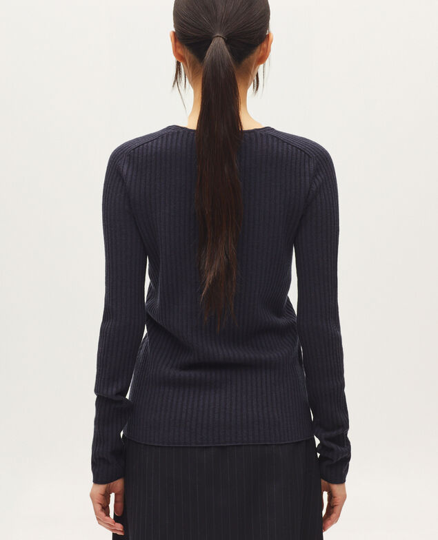 Pullover mit V-Ausschnitt mit Merinowolle H695 night sky