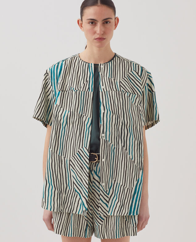 Fließend fallende Bluse mit Zebrastreifenmuster J014 big zebra ecru