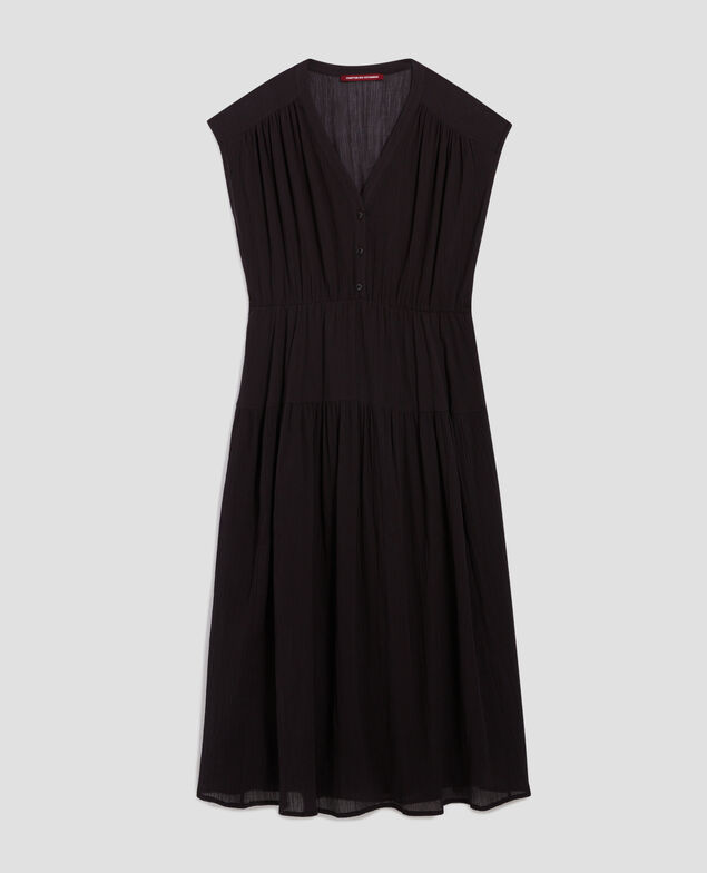 Langes Kleid aus Plissee-Baumwolle H091 black beauty