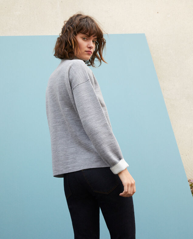 Doppelseitiger Pullover aus Merinowolle Light heather grey/off white