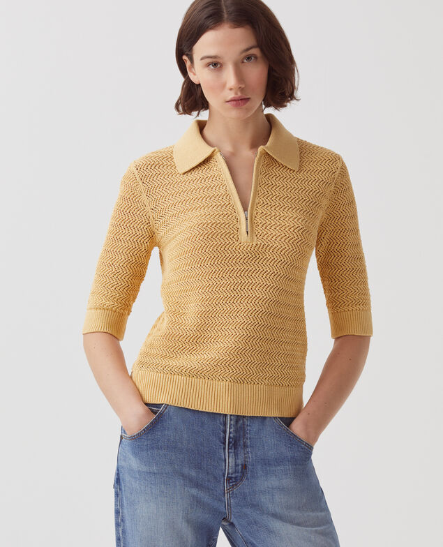 Baumwollpullover mit Polokragen mit Reißverschluss J420 moonstone