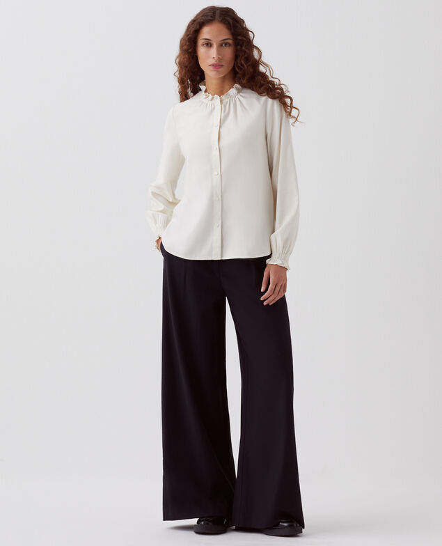 Bluse mit Volant-Kragen I012 papyrus creme