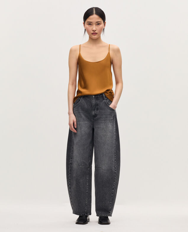 Satiniertes Top mit schmalen Trägern K340 bone brown