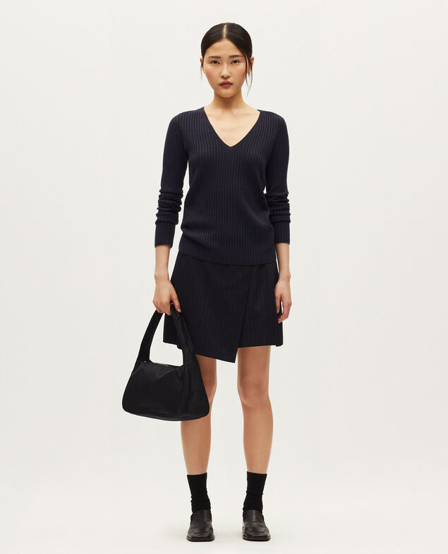 Pullover mit V-Ausschnitt mit Merinowolle H695 night sky