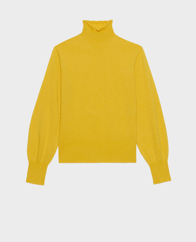 Feiner Pullover aus 3D-Kaschmir mit Stehkragen Lemon curry