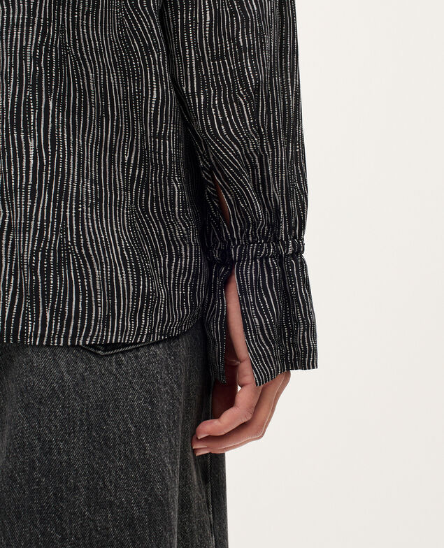 Fließend fallendes Langarm-Hemd K093 stripes black