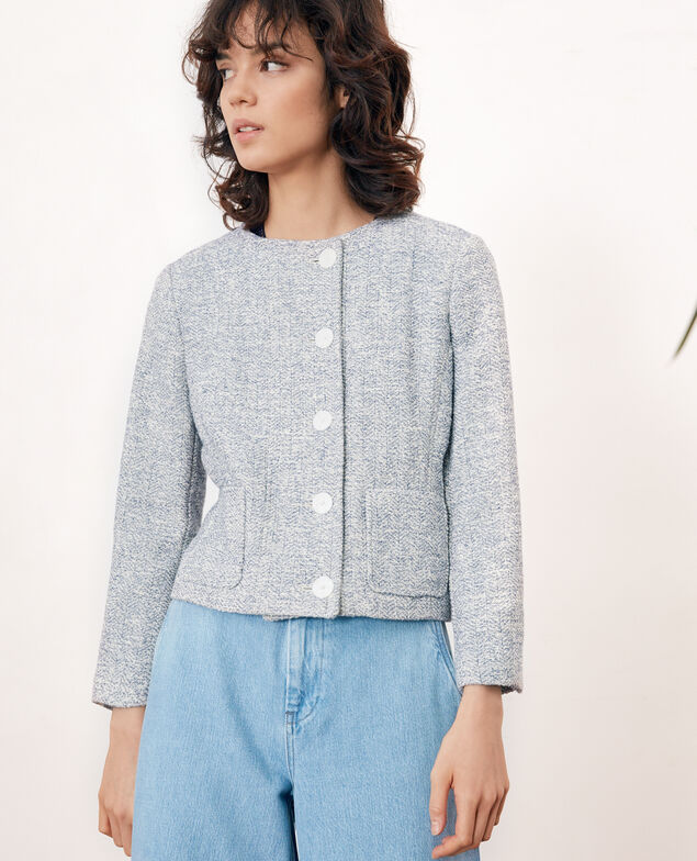 Kurze Jacke aus Tweed Indigo/off white