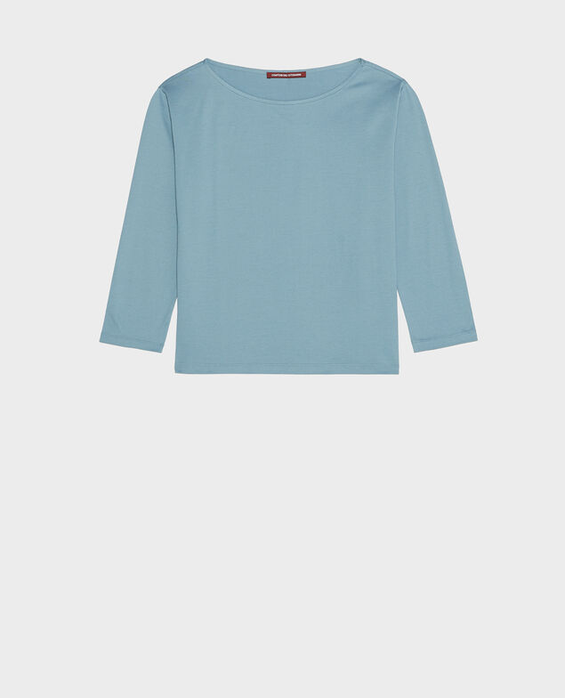Langärmeliges T-Shirt aus Baumwolle mit U-Boot-Ausschnitt Bluestone