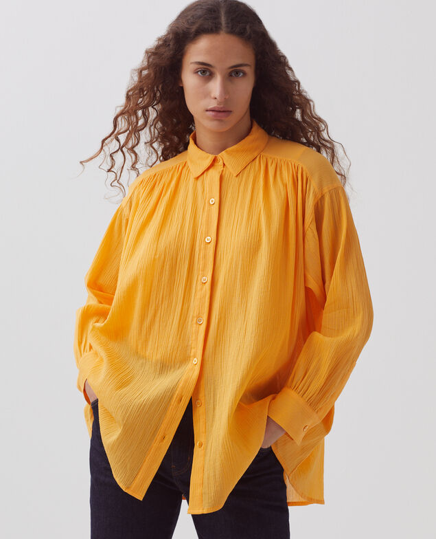 Bluse aus Plissée-Baumwolle H450 artisan's gold