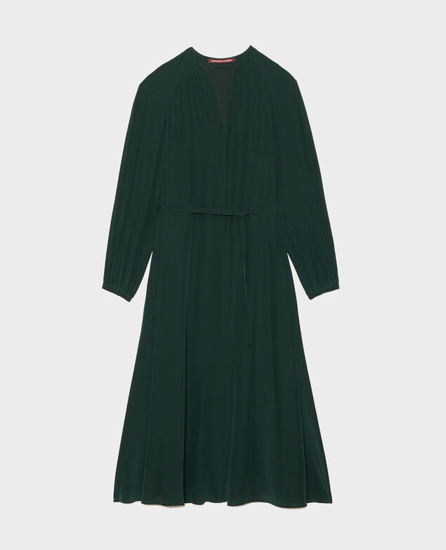 Langes Kleid aus Seide mit Gürtel und V-Ausschnitt Scarab
