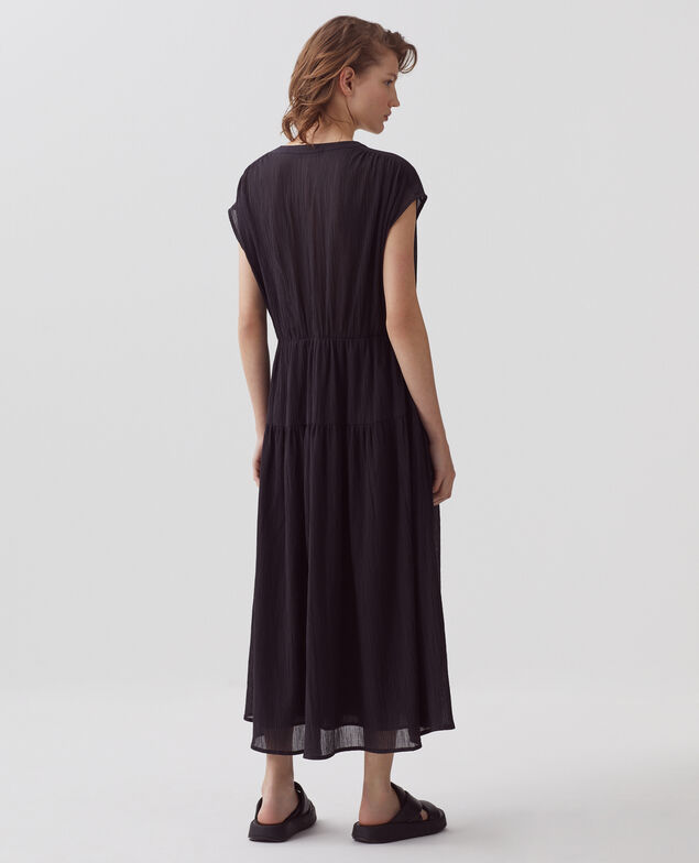 Langes Kleid aus Plissee-Baumwolle H091 black beauty