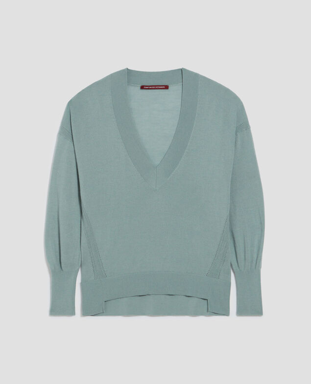 Pullover mit V-Ausschnitt aus Wolle und Seide J620 slate blue