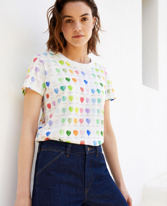 T-Shirt mit Herzmuster Off white
